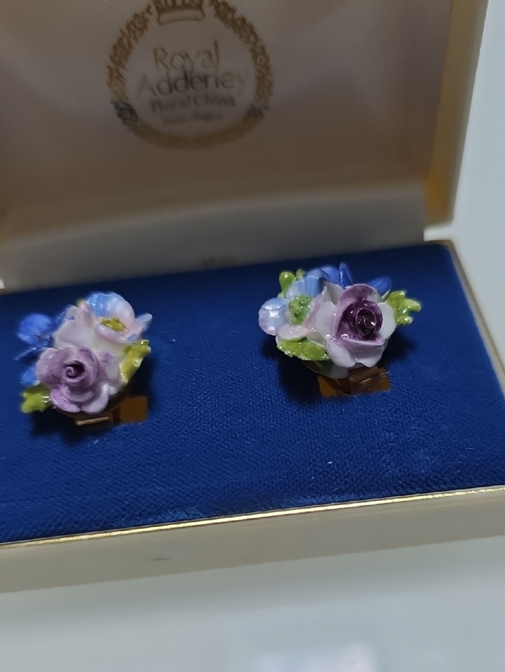 Purple Floral Porcelain Stud Earrings